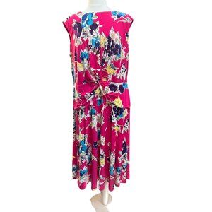 Lauren Ralph Lauren Black Label Hot Pink Floral Sleeveless Twist Dress 18W